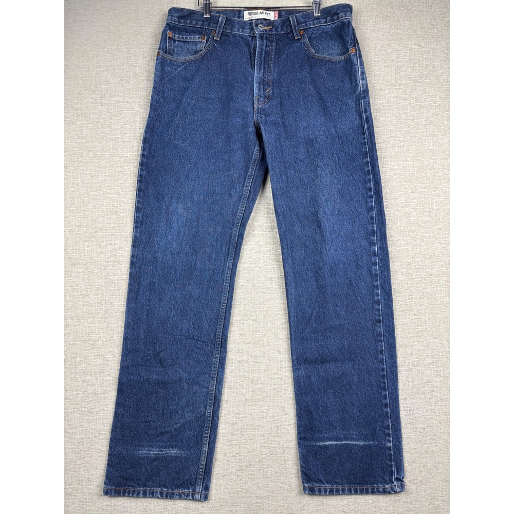 Vintage Levis 505 Regular Men's 36x34 Jeans Dark Grungy Blue Denim Heel Drag